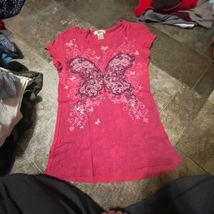 Twisted Pink Butterfly Short Sleeve Tee